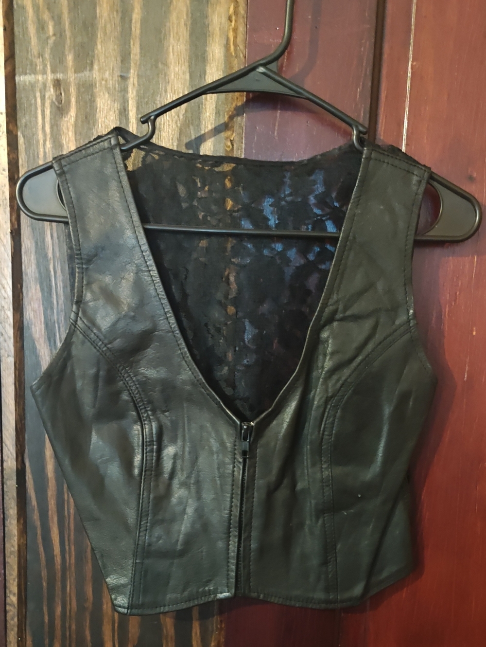 Black Leather Zip-Front Women's Vest